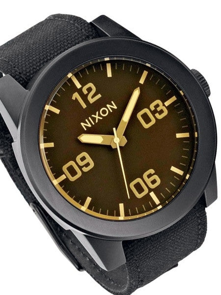 Nixon Corporal Quartz Watch with Black PVD Case and Orange Tinted Crystal #A243-1354