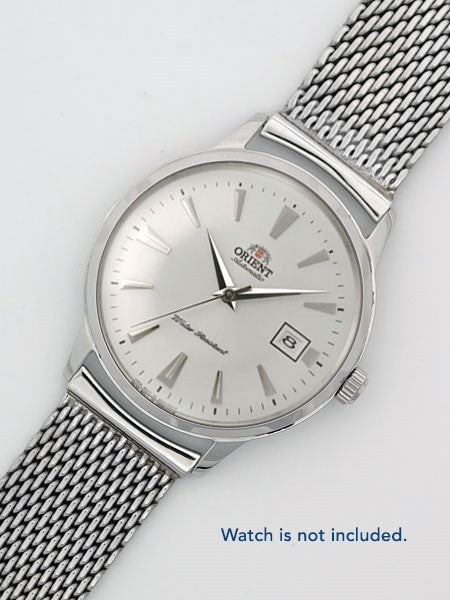 Vollmer Polished Mesh Bracelet for Orient Bambino Watches, Easy Adjust Push Buckle #13081H4C (21mm)