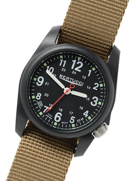 Bertucci DX3 Field Poly Resin Watch, Brown Nylon Strap, Black Dial #11017