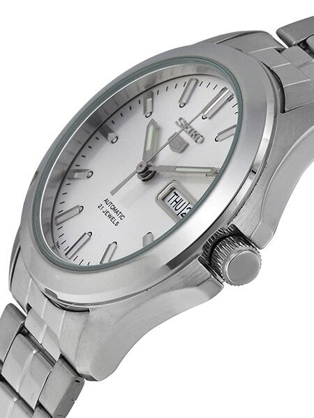 Seiko 5 Automatic Silver-White Dial Watch with Stainless Steel Bracelet #SNKK87