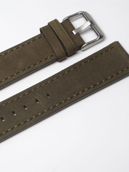 Panerai-Style Suede Olive Green Leather Strap with Matching Stitching #EBV-03870