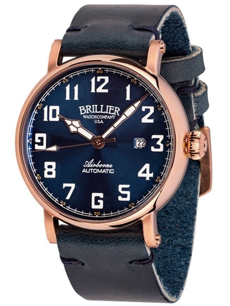 Brillier Blue 43mm Airborne Automatic Watch with Horween Leather Strap #BR-19
