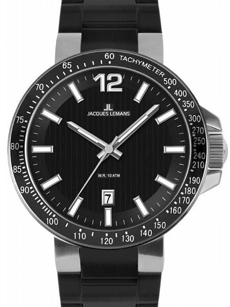 Jacques Lemans Milano 42MM Quartz Watch with a Black Dial and Tachymeter Bezel #1-1695A