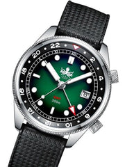 PHOIBOS Eagle Ray 300-Meter Dual-Time GMT Dive Watch with Double Dome AR Sapphire Crystal #PX023A