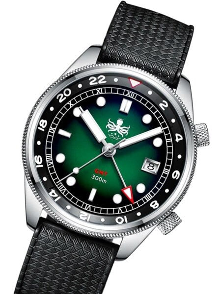 PHOIBOS Eagle Ray 300-Meter Dual-Time GMT Dive Watch with Double Dome AR Sapphire Crystal #PX023A
