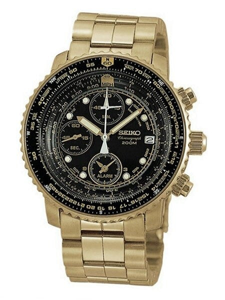 Seiko SNA414P1 Quartz Flight Chronograph Watch with Alarm Funciton