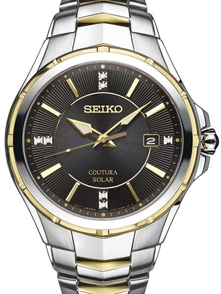 Seiko Coutura Solar Two-Tone Mens Watch with Diamond Accent Markers #SNE444