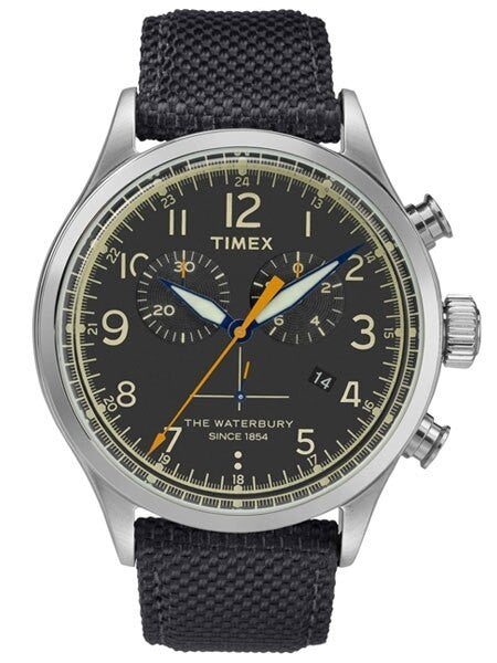 Timex 42mm Waterbury Quartz Chronograph with Black Dial and INDIGLO Night-Light #TW2R38200VQ