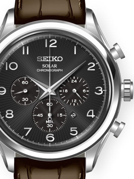 Seiko Solar Quartz Chronograph with Stop-Watch and 24-hour Sub-Dial  #SSC565