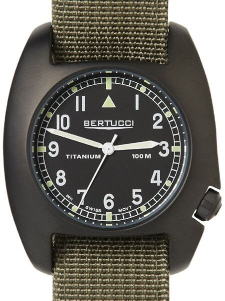 Bertucci D-1T Black Titanium Field Watch with Olive Nylon Strap #17009