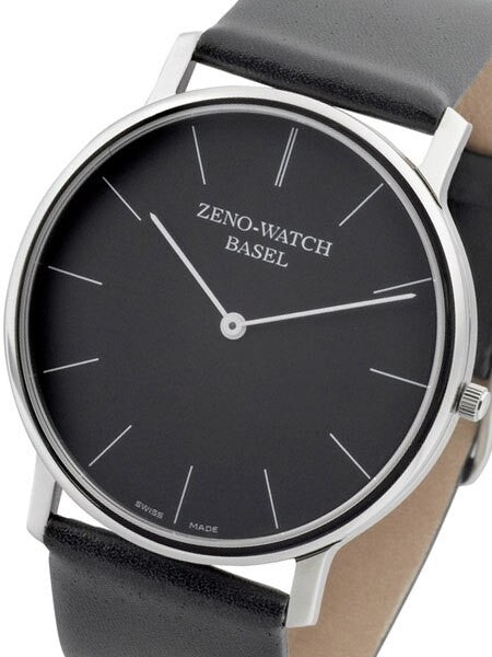 Zeno 40mm Bauhaus Dress Watch with Black Dial, Leather Strap and Swiss Quartz Movement #3767Q-i1
