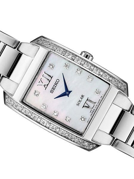Seiko Women's Solar Dress Watch with 28 Diamonds, Mother of Pearl Dial #SUP399