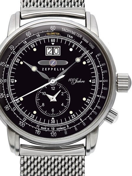Graf Zeppelin German Made, Big Date, Dual Time Watch with Mesh Bracelet. #7640M-2