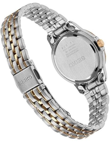 Seiko Two-Tone Women's Quartz Dress Watch with Swarovski Crystal Bezel, Mother of Pearl Dial #SUR864