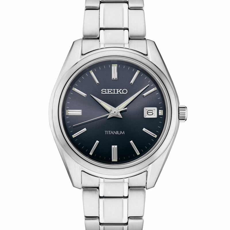 Seiko 40mm Titanium Quartz Watch with Sapphire Crystal and Titanium Bracelet SUR373