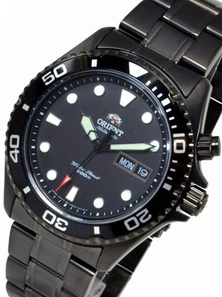 Scratch and Dent - Orient Black Ray Raven 21-Jewel Automatic Dive Watch with Black PVD Bracelet  #EM65007B-SND3