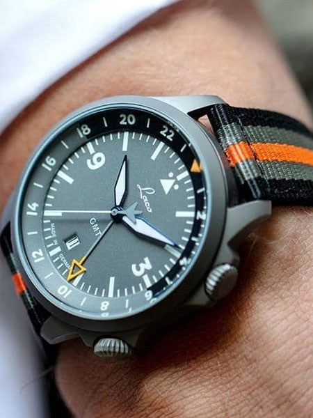 Laco Frankfurt Swiss Automatic GMT Dual-Time Pilot Watch with Double-Dome AR Sapphire Crystal #862121