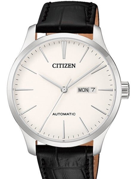 Citizen Automatic White Dial Watch with Black Leather Strap #NH8350-08B