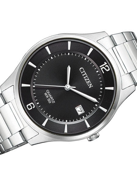 Citizen Thin Quartz Dress Watch with Black Dial and SS Bracelet #BD0041-89E