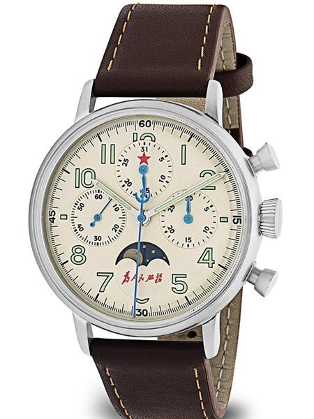 Red Star Hand Wind Mechanical Chronograph with Moonphase #7756G-D