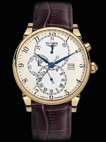 Elysee 42mm Daidalos Quartz Dress Watch with Calendar and 24-Hr Sub-Dial #80515
