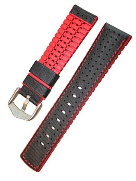 Hirsch ROBBY Sailcloth Effect Performance Watch Strap, Black and Red #09120940-50