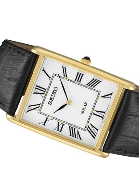 Seiko Classic Thin Solar Dress Watch with Goldtone Stainless Steel Case #SUP880