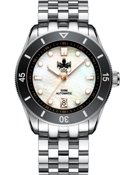 PHOIBOS Wave Master 300-Meter Automatic Dive Watch with MOP Dial, AR Sapphire Crystal #PY010D