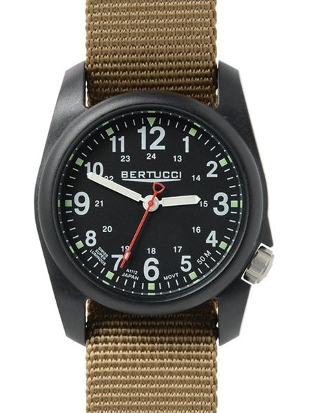 Bertucci DX3 Field Poly Resin Watch, Brown Nylon Strap, Black Dial #11017