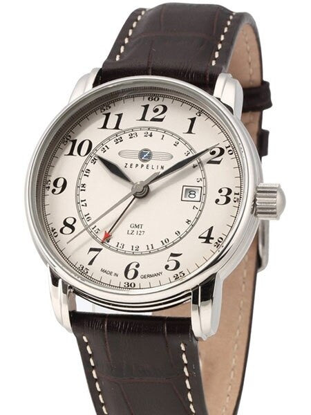 Graf Zeppelin Dual Time, GMT Watch with Red Tipped 24-hr Hand. #7642-5