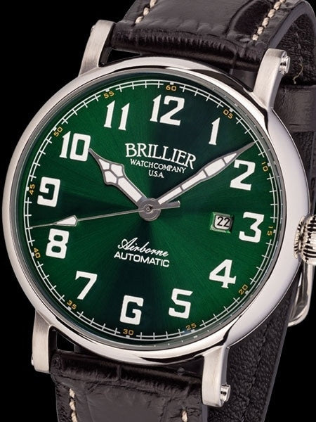 Brillier Green 43mm Airborne Automatic Watch with Horween Leather Strap #BR-15