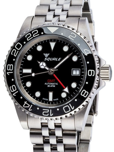 Scratch and Dent - Squale 300 meter Swiss Automatic GMT watch with Luminous Ceramic Bezel, AR Sapphire Crystal #1545GM-CER-BK 3