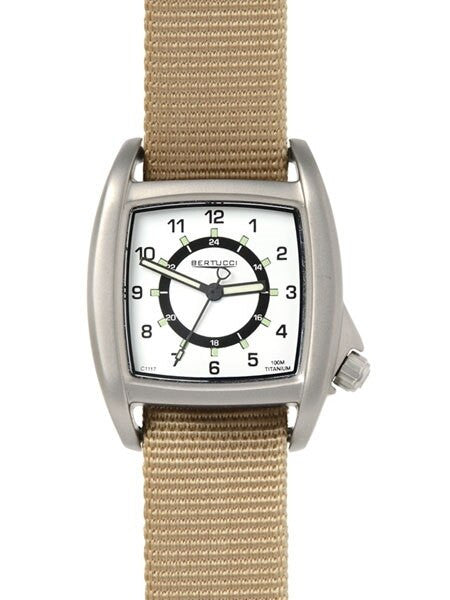 Bertucci C-1T Lusso Tank Style Field Watch with Titanium Case and Khaki Nylon Strap #16016