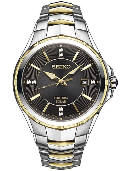 Seiko Coutura Solar Two-Tone Mens Watch with Diamond Accent Markers #SNE444