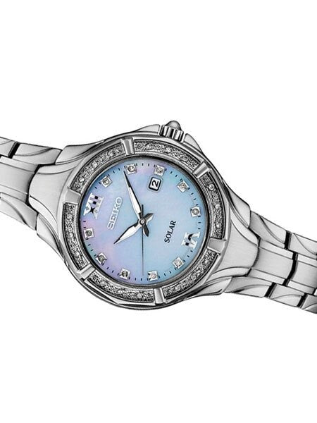 Seiko Women's Solar Dress Watch with 28 Diamonds and Mother of Pearl Dial #SUT371