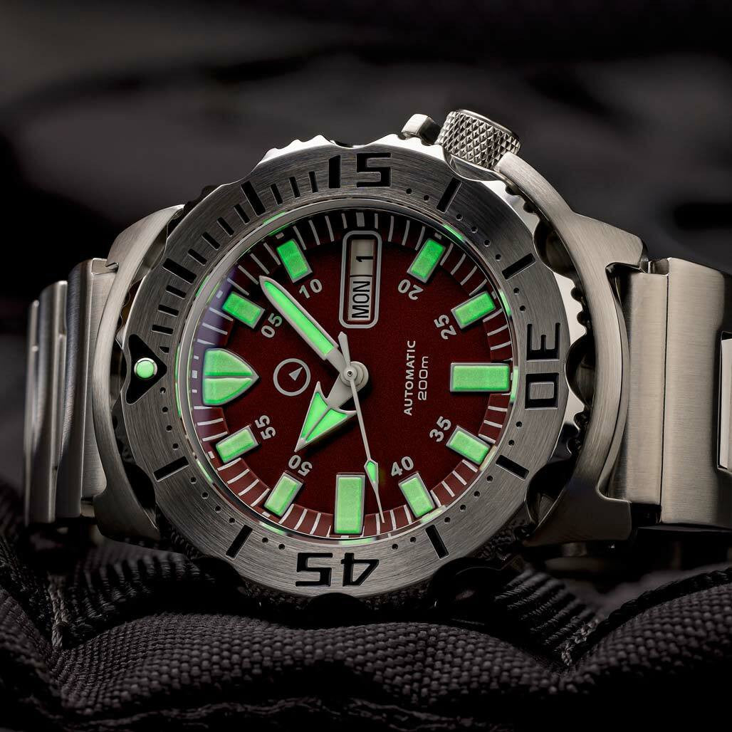 Islander Red Dial Automatic Dive Watch with AR Double Dome