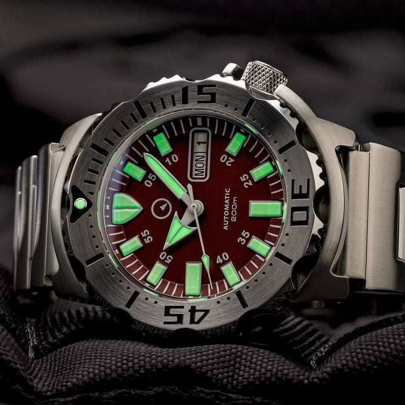 Islander Red Dial Automatic Dive Watch with AR Double Dome Sapphire Crystal, and 120-click Bezel #ISL-59