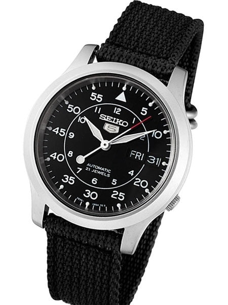 Seiko 5 Military Black Dial Automatic Watch with Black Canvas Strap #SNK809K2