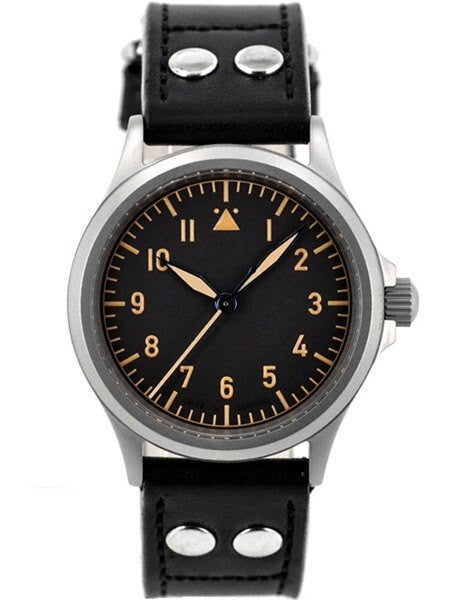 DIEVAS German Made Black Vintage Flieger Watch with Sapphire Crystal and Steel Case