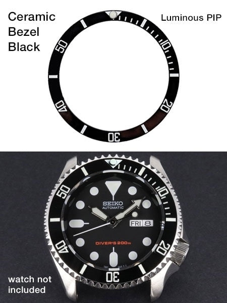 Black Ceramic Bezel Insert for Seiko SKX007, SKX009, SKX011 with Luminous PIP #C01-01