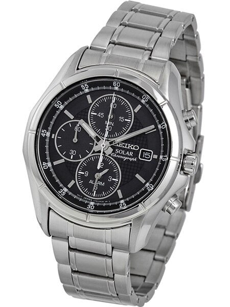 Seiko Core Series Black Dial, Solar Alarm Chronograph with Stopwatch #SSC001