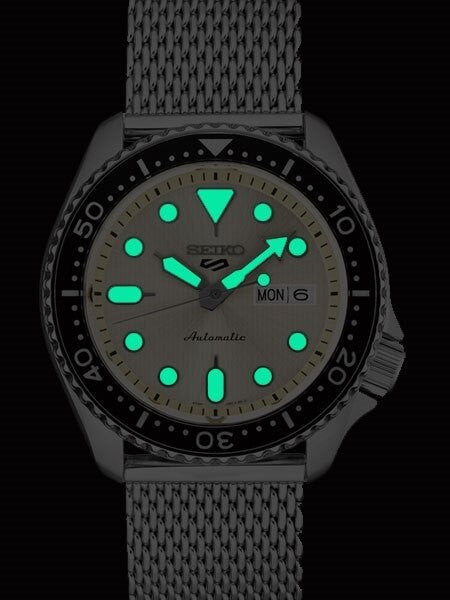 Seiko 5 Sports 24-Jewel Automatic Watch with Sunburst Dial and Mesh Bracelet #SRPE75