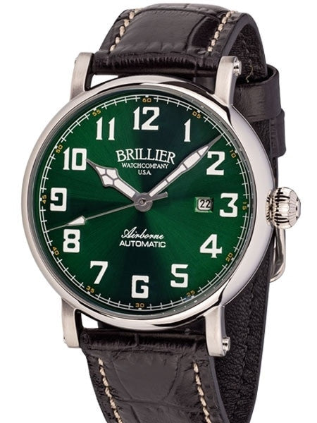 Brillier Green 43mm Airborne Automatic Watch with Horween Leather Strap #BR-15