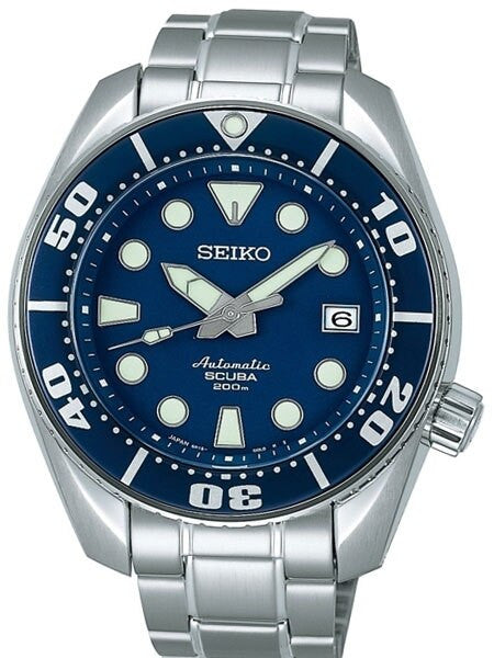 Seiko Sumo Prospex Automatic Dive Watch with Blue Dial and Stainless Steel Bracelet #SBDC003