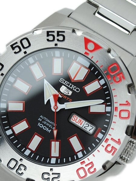 Seiko 43mm Sports 5 Automatic 24-Jewel Watch with Day and Date, Black Dial #SRP485K1