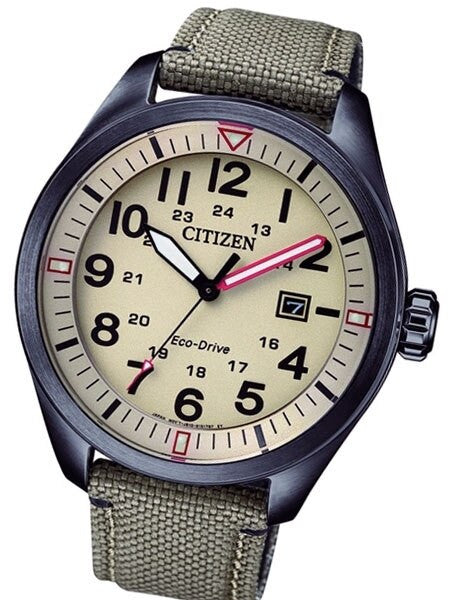 Citizen Military Watch Eco-Drive Beige Dial with Matching Nylon Strap #AW5005-12X
