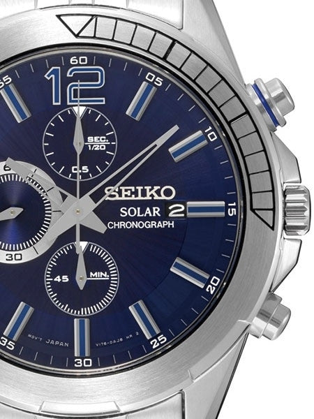 Seiko ReCraft Series Blue Dial, Solar Chronograph with Stopwatch #SSC381