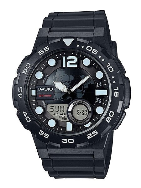 Casio Analog-Digital World Time Alarm Watch with 29 Time Zones #AEQ-100W-1A