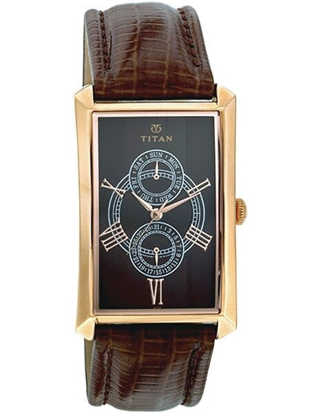 Titan Goldtone Orion Day and Date Function Watch with Precision Quartz Movement #1490WL01