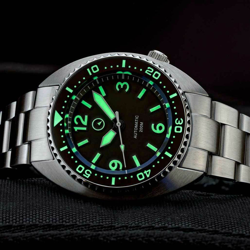 Islander Black Dial Automatic Dive Watch with AR Sapphire Crystal, and Luminous Ceramic Bezel Insert #ISL-72
